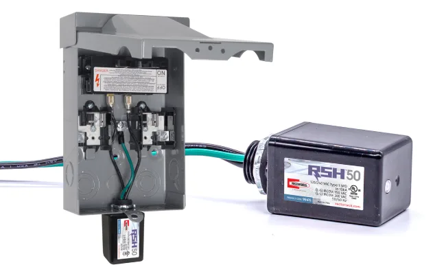 HVAC surge protector installed at an outdoor condenser unit
